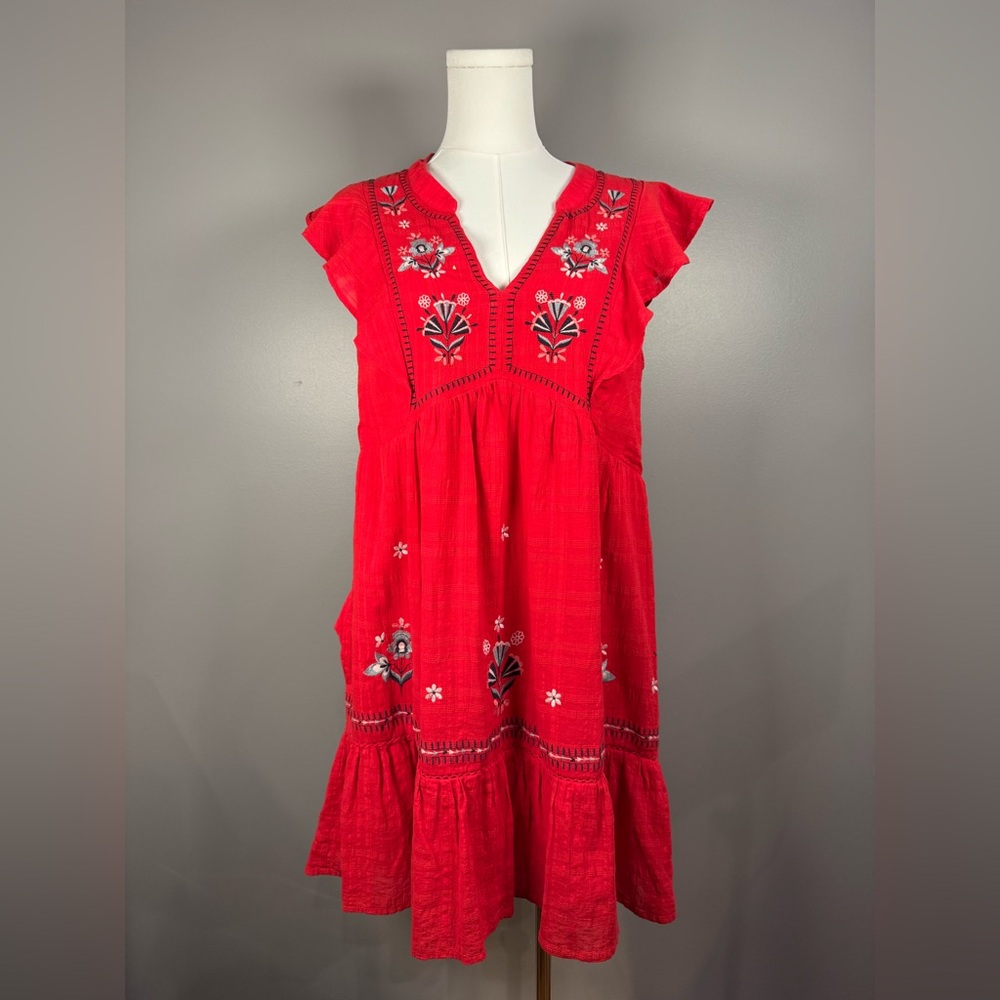 Red Embroidered Boho Dress